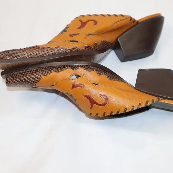 Pikolinos BCBGirls Taupe Leather Pointed Slip On Cowboy Mules Women's Size 10 - Picture 9 of 12